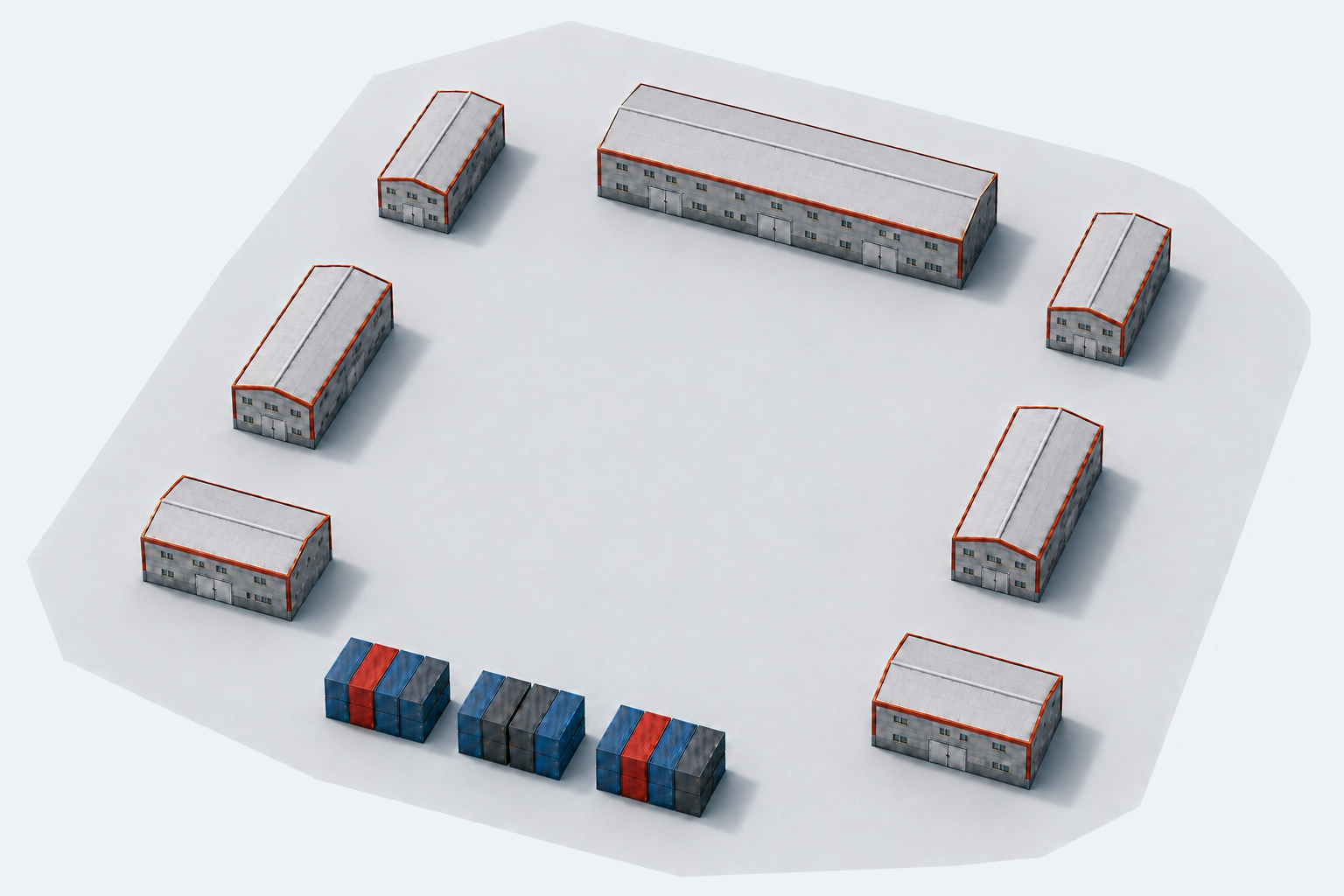 트럭 진입과 회차 공간을 넓게 확보한 세인물류 3D 창고 배치도